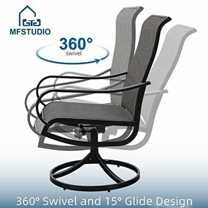 MFSTUDIO 2 Pieces Patio Sling Dining Swivel Chairs with Steel Metal Frame,Bistro Backyard Rocker Chairs Weather Resistant Garden Outdoor Furniture, Ash-ish Brown Fabric and Black Frame - CookCave