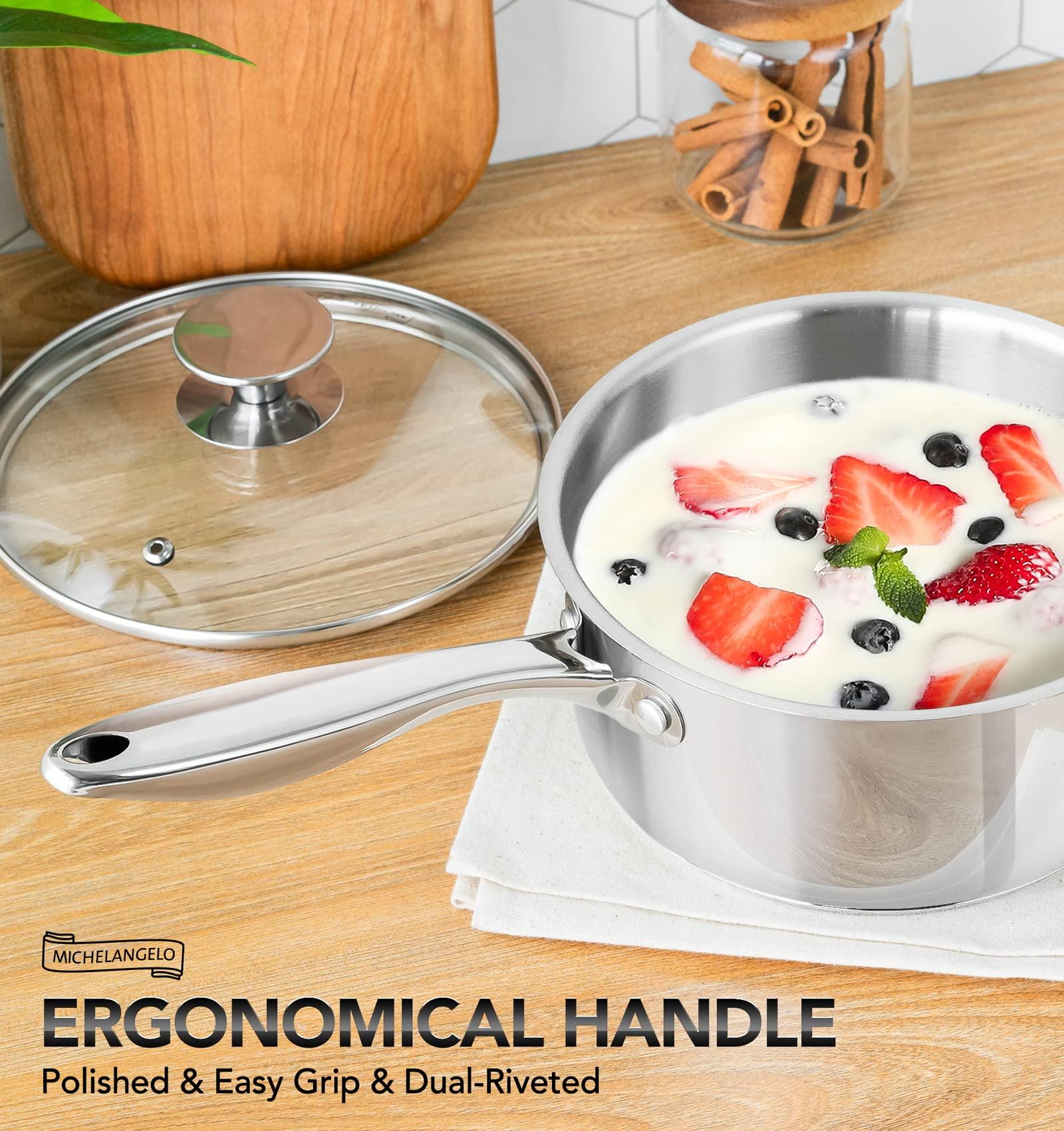 MICHELANGELO 2 Piece Stainless Steel Saucepan Set - 1Qt & 2Qt, Premium German Technology Sauce Pans, Induction Compatible 18/10 Stainless Steel - CookCave