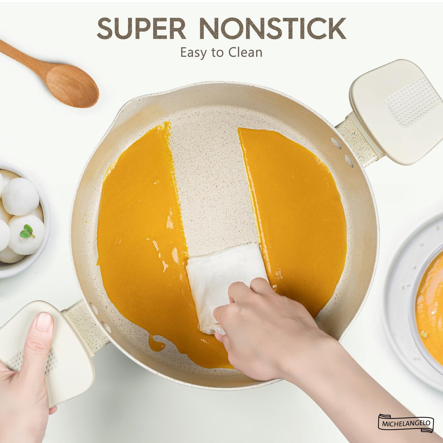 MICHELANGELO Pasta Pot with Strainer Lid, 6 Quart Multipurpose Pot with Twist and Lock Handles, Soup Pot with Nonstick Granite Coating, Spaghetti Pot Induction Compatible, White - CookCave