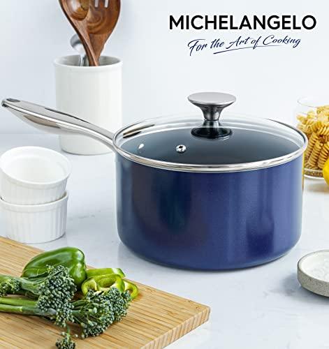 MICHELANGELO Sauce Pan Sets, Ceramic Saucepans with Lids, 1Qt & 2Qt & 3Qt Sauce Pans with Lid, Nonstick Saucepan Set, Small Pot with Stainless Steel Handle, Oven Safe, Blue - CookCave