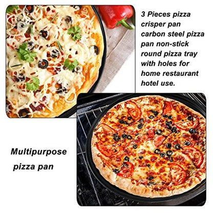 mobzio Baking Steel Pizza Pan with Holes, Round Pizza Pan for Oven, 9 Inch, 11 Inch, 12 Inch Bakeware Pizza Tray, Nonstick Baking Supplies Home Restaurant Kitchen Steel Crisper Pizza Pan Set (3 Pcs) - CookCave