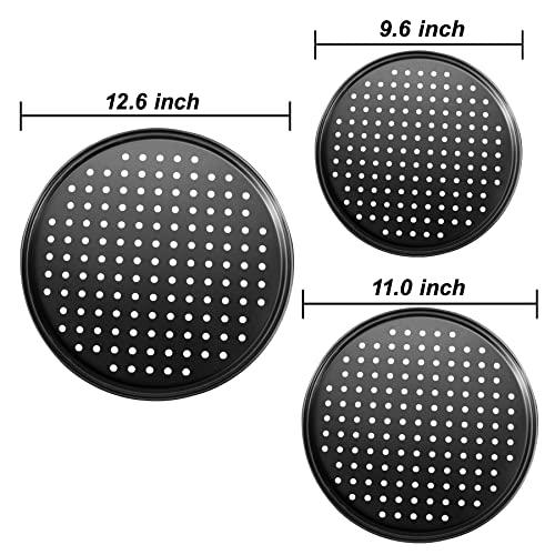 mobzio Baking Steel Pizza Pan with Holes, Round Pizza Pan for Oven, 9 Inch, 11 Inch, 12 Inch Bakeware Pizza Tray, Nonstick Baking Supplies Home Restaurant Kitchen Steel Crisper Pizza Pan Set (3 Pcs) - CookCave