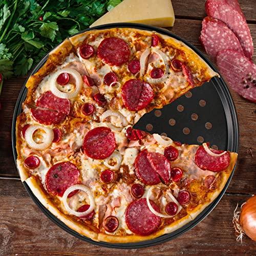 mobzio Baking Steel Pizza Pan with Holes, Round Pizza Pan for Oven, 9 Inch, 11 Inch, 12 Inch Bakeware Pizza Tray, Nonstick Baking Supplies Home Restaurant Kitchen Steel Crisper Pizza Pan Set (3 Pcs) - CookCave