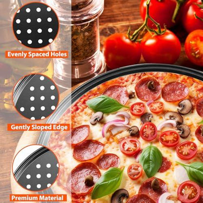 mobzio Round Pizza Pans with Holes, 4Pcs Pizza Pan for Oven, Perforated Pizza Tray for Oven, Non-Stick Pizza Baking Pans, Pizza Baking Sheet for Restaurant Home Kitchen, Pizza Pan Set 9/10/11/12 Inch - CookCave