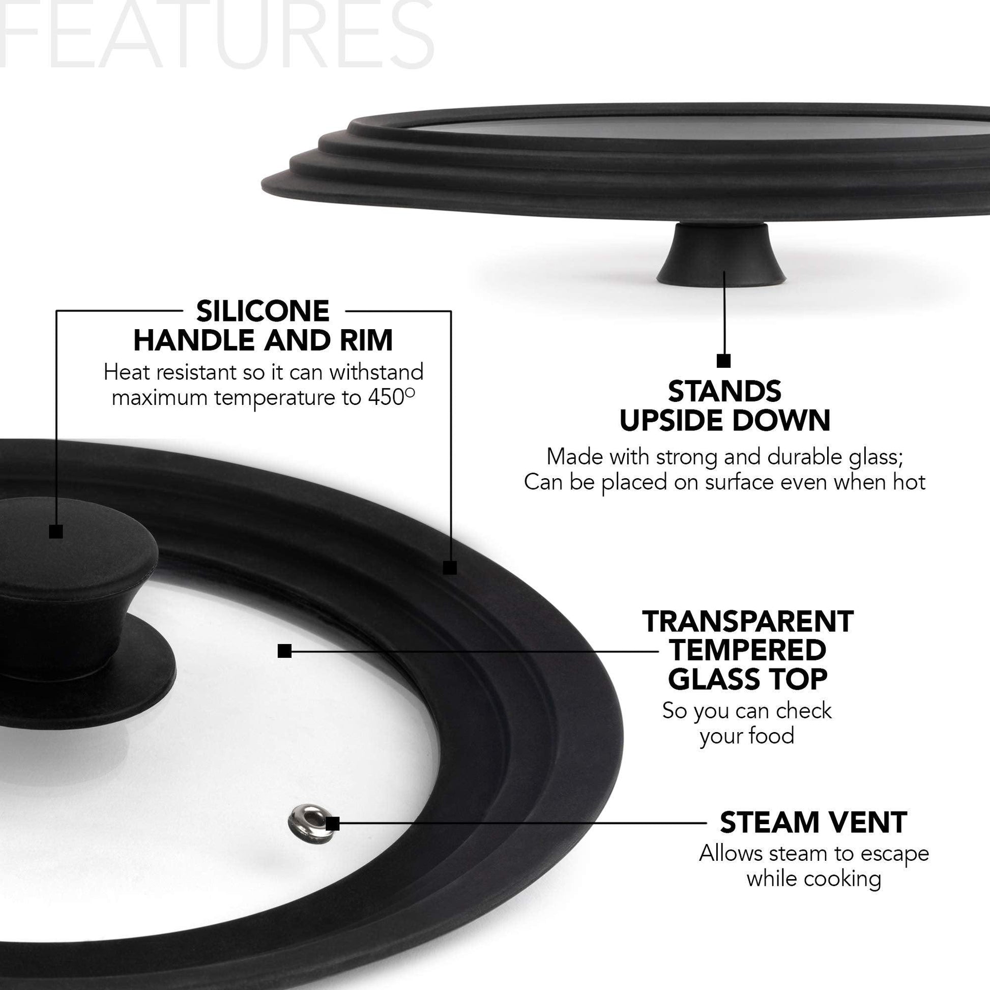 Modern Innovations Universal Lids (Set of 2) Fits 7 to 12-Inch Cookware, Silicone Replacement Pan Lid, Glass Top Covers for Skillets, Pots, Frying Pans, Cast Iron, CrockPot - Black - CookCave