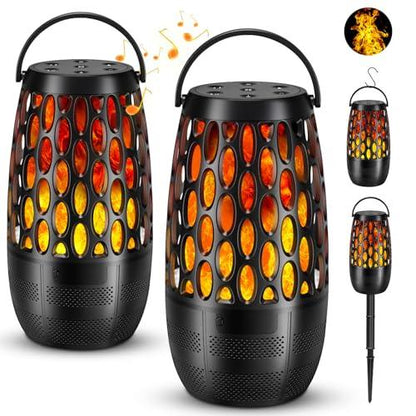 MOFOKEAY Outdoor Bluetooth Speakers- 2 Pack Wireless Torch Atmosphere Waterproof Speakers with Stake & Hook, Sync Up to 100 Speakers, BT 5.3 Portable Speaker for Patio Camp Party, Gifts for Men Women - CookCave