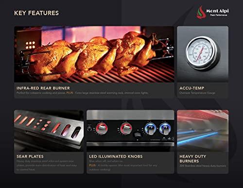 Mont Alpi MAi400-D90 32-Inch 4-Burner 78000 BTU 90 Degree Deluxe Corner Stainless Steel Gas Outdoor Kitchen Barbecue Island Grill + Infrared Side & Rear Burners + Rotisserie Kit + Weather Cover - CookCave