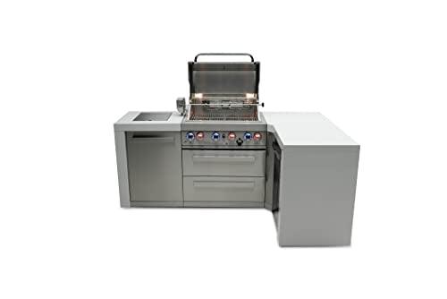 Mont Alpi MAi400-D90 32-Inch 4-Burner 78000 BTU 90 Degree Deluxe Corner Stainless Steel Gas Outdoor Kitchen Barbecue Island Grill + Infrared Side & Rear Burners + Rotisserie Kit + Weather Cover - CookCave
