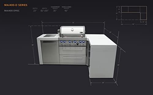 Mont Alpi MAi400-D90 32-Inch 4-Burner 78000 BTU 90 Degree Deluxe Corner Stainless Steel Gas Outdoor Kitchen Barbecue Island Grill + Infrared Side & Rear Burners + Rotisserie Kit + Weather Cover - CookCave