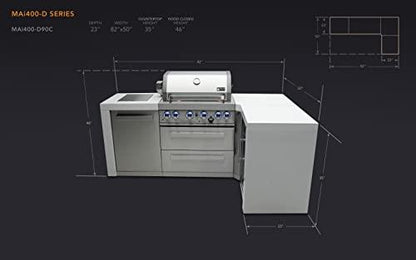 Mont Alpi MAi400-D90 32-Inch 4-Burner 78000 BTU 90 Degree Deluxe Corner Stainless Steel Gas Outdoor Kitchen Barbecue Island Grill + Infrared Side & Rear Burners + Rotisserie Kit + Weather Cover - CookCave