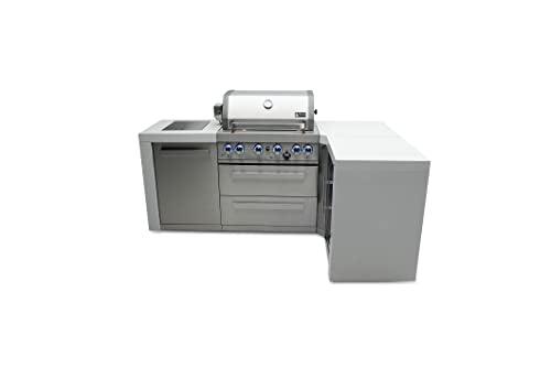 Mont Alpi MAi400-D90 32-Inch 4-Burner 78000 BTU 90 Degree Deluxe Corner Stainless Steel Gas Outdoor Kitchen Barbecue Island Grill + Infrared Side & Rear Burners + Rotisserie Kit + Weather Cover - CookCave