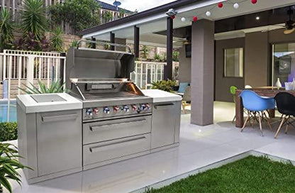 Mont Alpi MAi805 44-inch 6-Burner 115000 BTU Stainless Steel Gas Outdoor Kitchen Bar Barbecue Modular Island Grill + Infrared Side & Rear Burners + Granite Countertops + Storage Cabinets & Drawers - CookCave