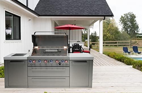 Mont Alpi MAi805 44-inch 6-Burner 115000 BTU Stainless Steel Gas Outdoor Kitchen Bar Barbecue Modular Island Grill + Infrared Side & Rear Burners + Granite Countertops + Storage Cabinets & Drawers - CookCave