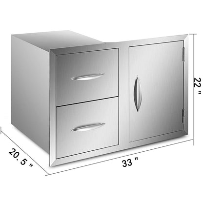 Mophorn Outdoor Kitchen Door Drawer Combo 32.5" W x 21.6" H x 20.5''D, Access Door/Double Drawers with Paper Towel Rack, BBQ Island Drawers with Stainless Steel Handles for Outdoor Kitchen - CookCave