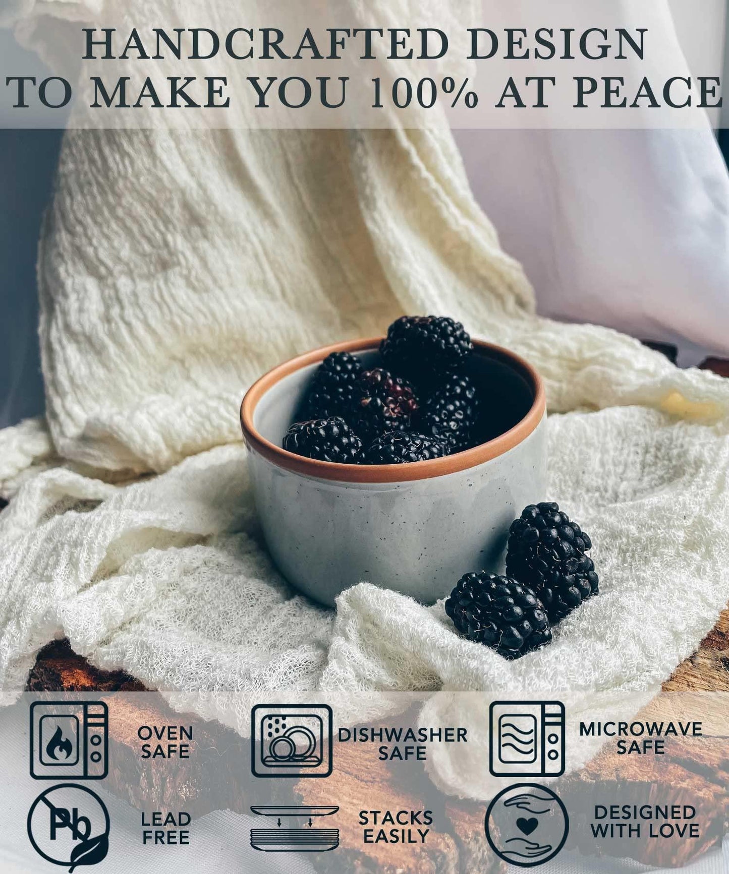 Mora Ceramic Ramekins - 8oz, Set of 6 - Small Oven Safe Baking Dishes/Cups - For Personal Pudding, Creme Brulee, Souffle, Serving Dip, Custard, Ice Cream - Single Mini Bowls - Assorted Neutrals - CookCave