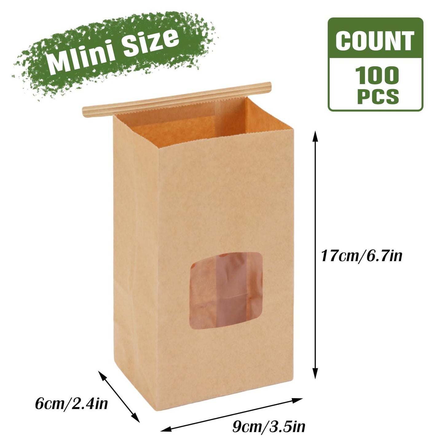 Moretoes 100pcs Small Bakery Bags with Window, Cookie Bags Coffee Bags Kraft Paper Bags, Tin Tie Tab Lock Bags Brown Window Bags (3.5 x 2.36 x 6.7 Inches) - CookCave