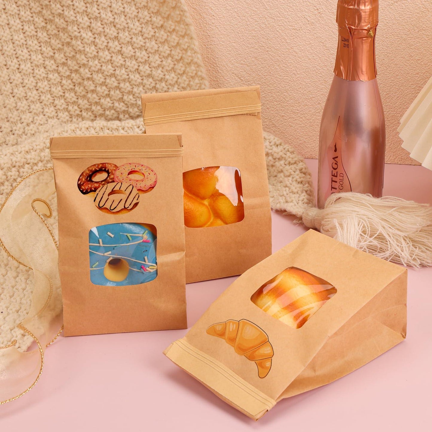 Moretoes 100pcs Small Bakery Bags with Window, Cookie Bags Coffee Bags Kraft Paper Bags, Tin Tie Tab Lock Bags Brown Window Bags (3.5 x 2.36 x 6.7 Inches) - CookCave