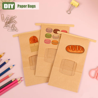 Moretoes 100pcs Small Bakery Bags with Window, Cookie Bags Coffee Bags Kraft Paper Bags, Tin Tie Tab Lock Bags Brown Window Bags (3.5 x 2.36 x 6.7 Inches) - CookCave