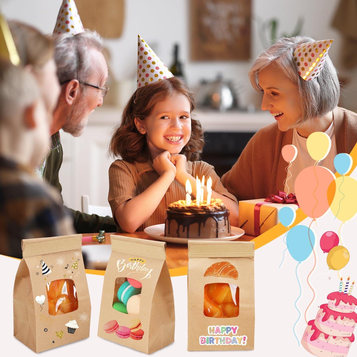 Moretoes 100pcs Small Bakery Bags with Window, Cookie Bags Coffee Bags Kraft Paper Bags, Tin Tie Tab Lock Bags Brown Window Bags (3.5 x 2.36 x 6.7 Inches) - CookCave