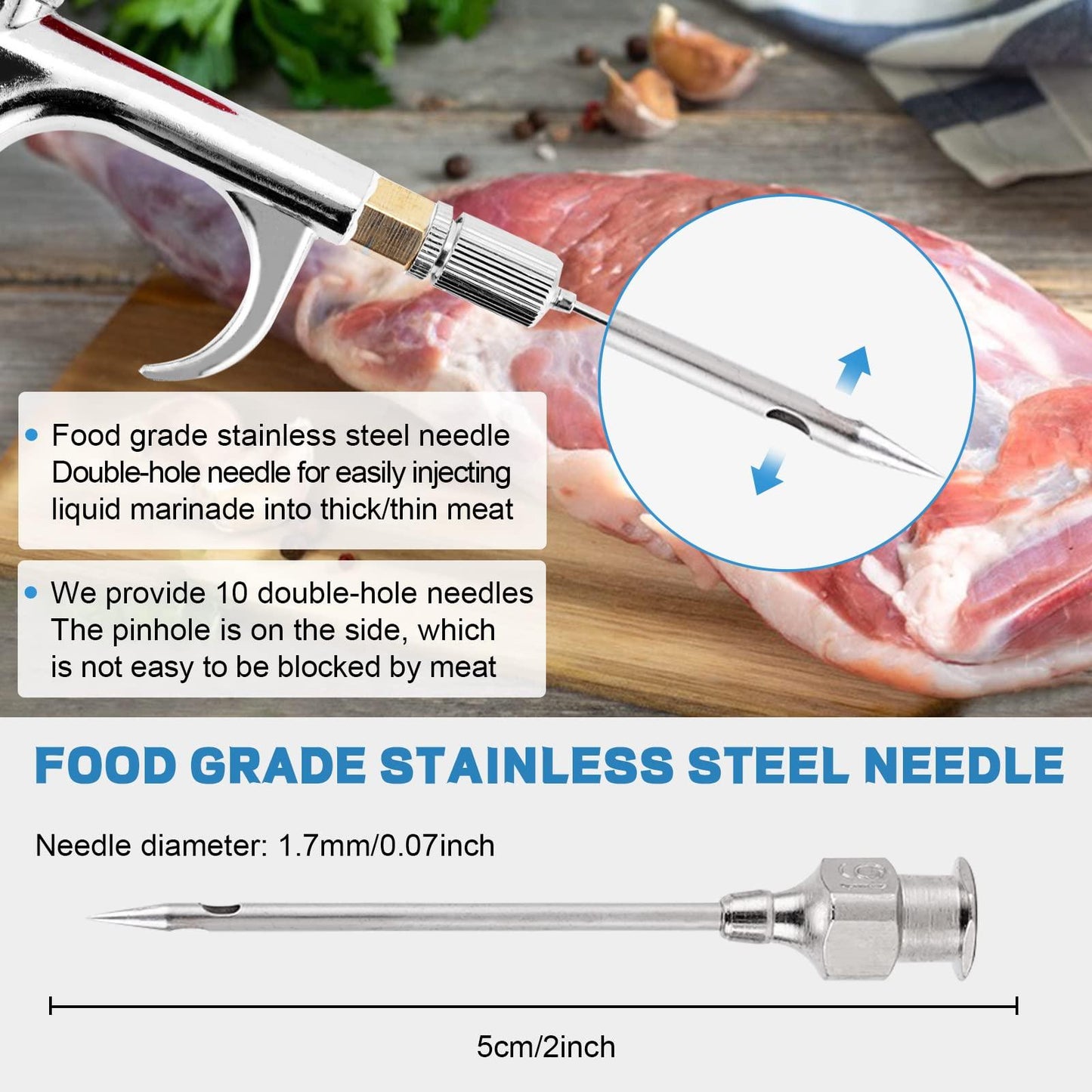 MXBAOHENG Meat Injector Gun Pump with Hose, Stainless Steel Electric Marinade Injector 70W Meat Syringe Double Gun with 10 Needles for Roast Turkey, Pork, Beef (Double Gun) - CookCave