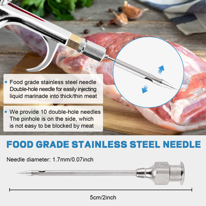 MXBAOHENG Meat Injector Gun Pump with Hose, Stainless Steel Electric Marinade Injector 70W Meat Syringe Double Gun with 10 Needles for Roast Turkey, Pork, Beef (Double Gun) - CookCave