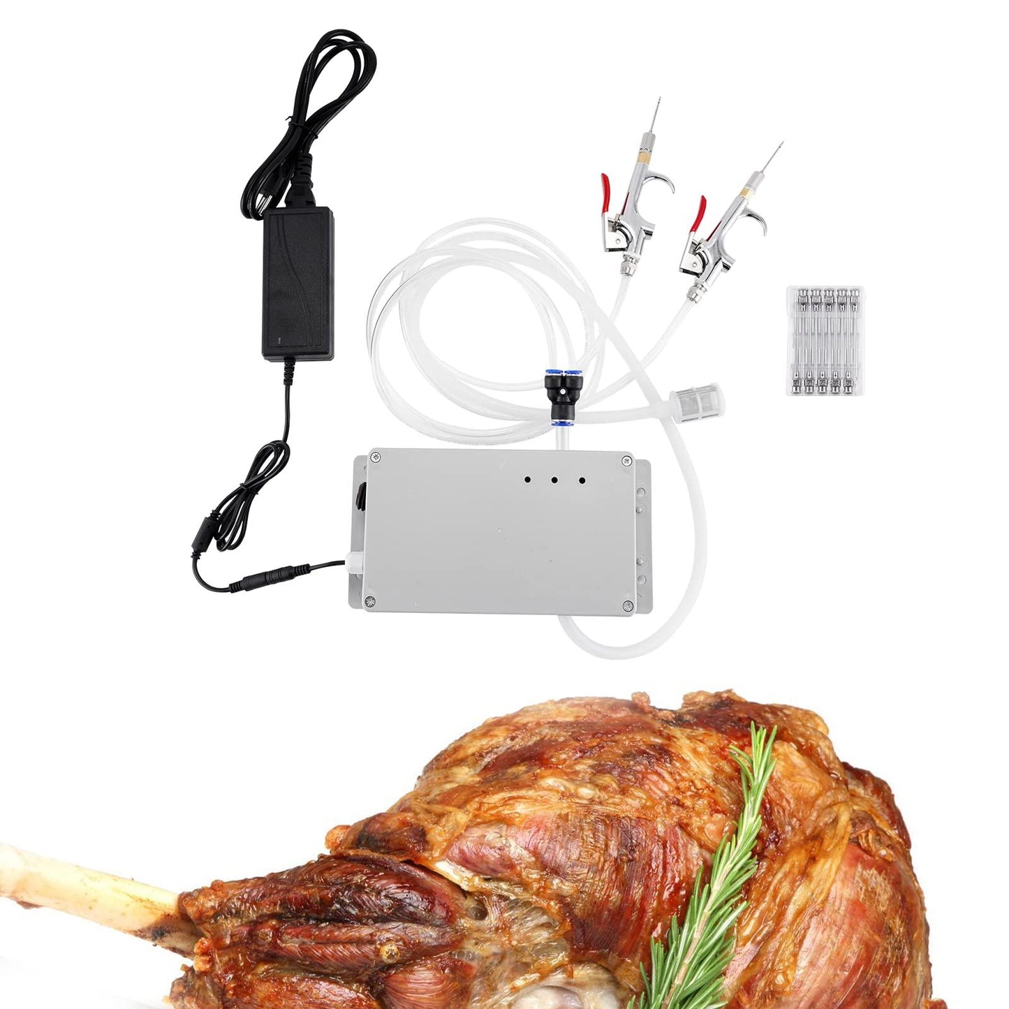 MXBAOHENG Meat Injector Gun Pump with Hose, Stainless Steel Electric Marinade Injector 70W Meat Syringe Double Gun with 10 Needles for Roast Turkey, Pork, Beef (Double Gun) - CookCave