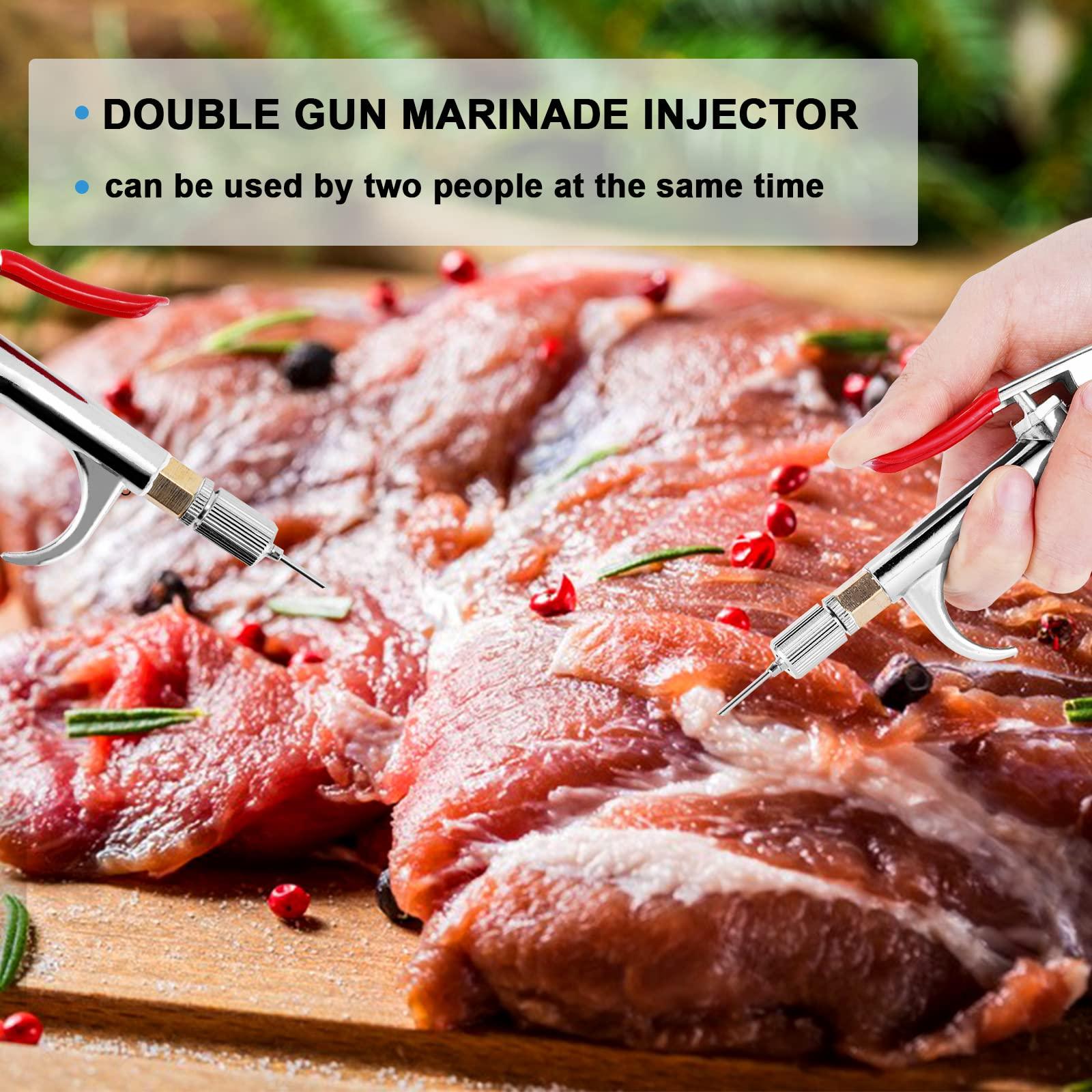 MXBAOHENG Meat Injector Gun Pump with Hose, Stainless Steel Electric Marinade Injector 70W Meat Syringe Double Gun with 10 Needles for Roast Turkey, Pork, Beef (Double Gun) - CookCave