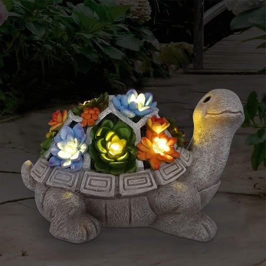 Nacome Solar Garden Outdoor Statues Turtle with Succulent and 7 LED Lights - Lawn Decor Tortoise Statue for Patio, Balcony, Yard Ornament - Unique Housewarming Gifts - CookCave
