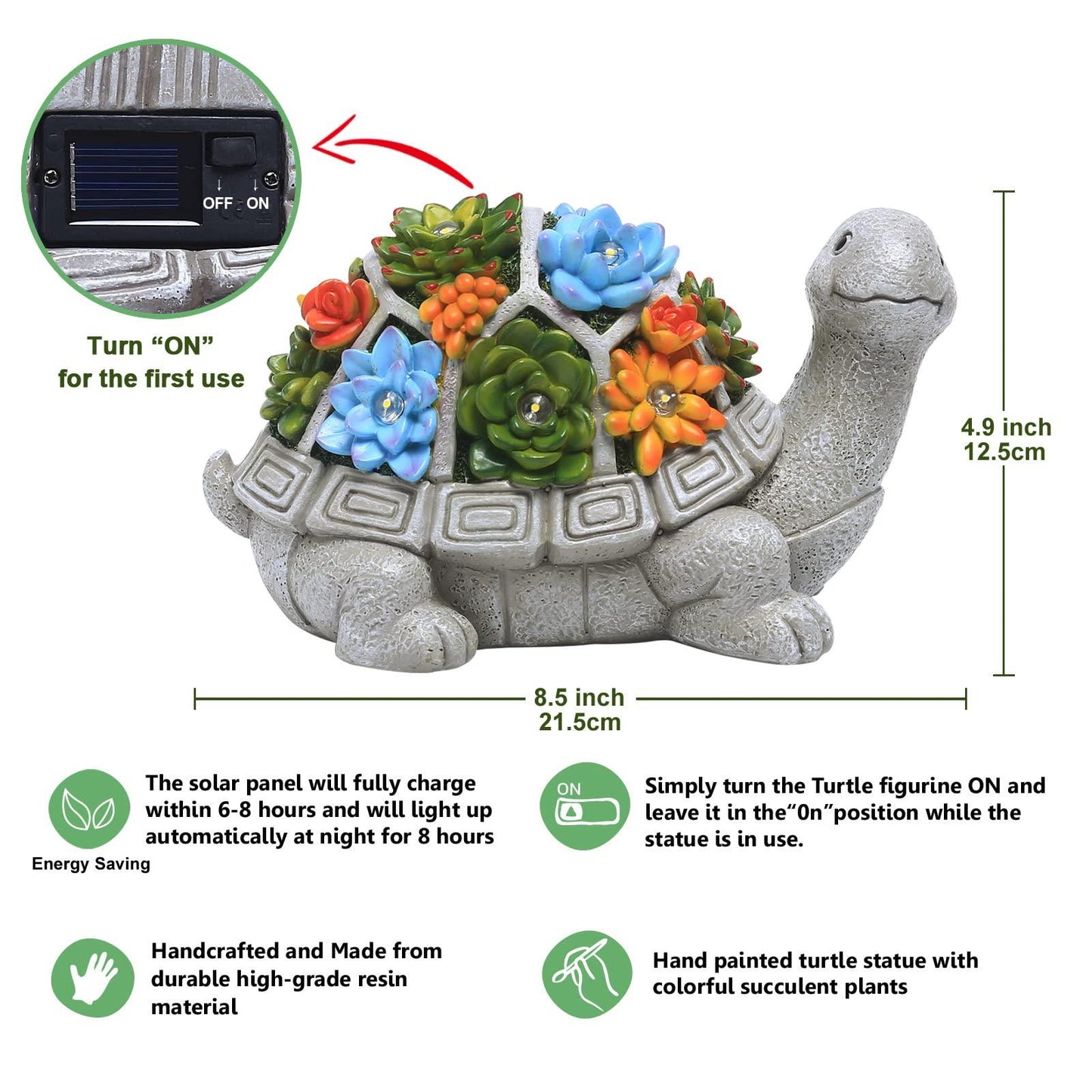 Nacome Solar Garden Outdoor Statues Turtle with Succulent and 7 LED Lights - Lawn Decor Tortoise Statue for Patio, Balcony, Yard Ornament - Unique Housewarming Gifts - CookCave