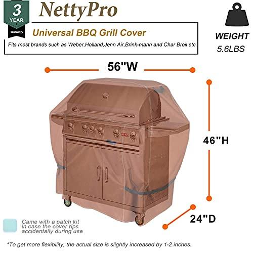 NettyPro BBQ Grill Cover 56 Inch Outdoor Patio 600D Heavy Duty Waterproof 2-3 Burner Barbecue Cover for Weber, Char-Broil, Brinkmann, Nexgrill Grills and More, Brown - CookCave