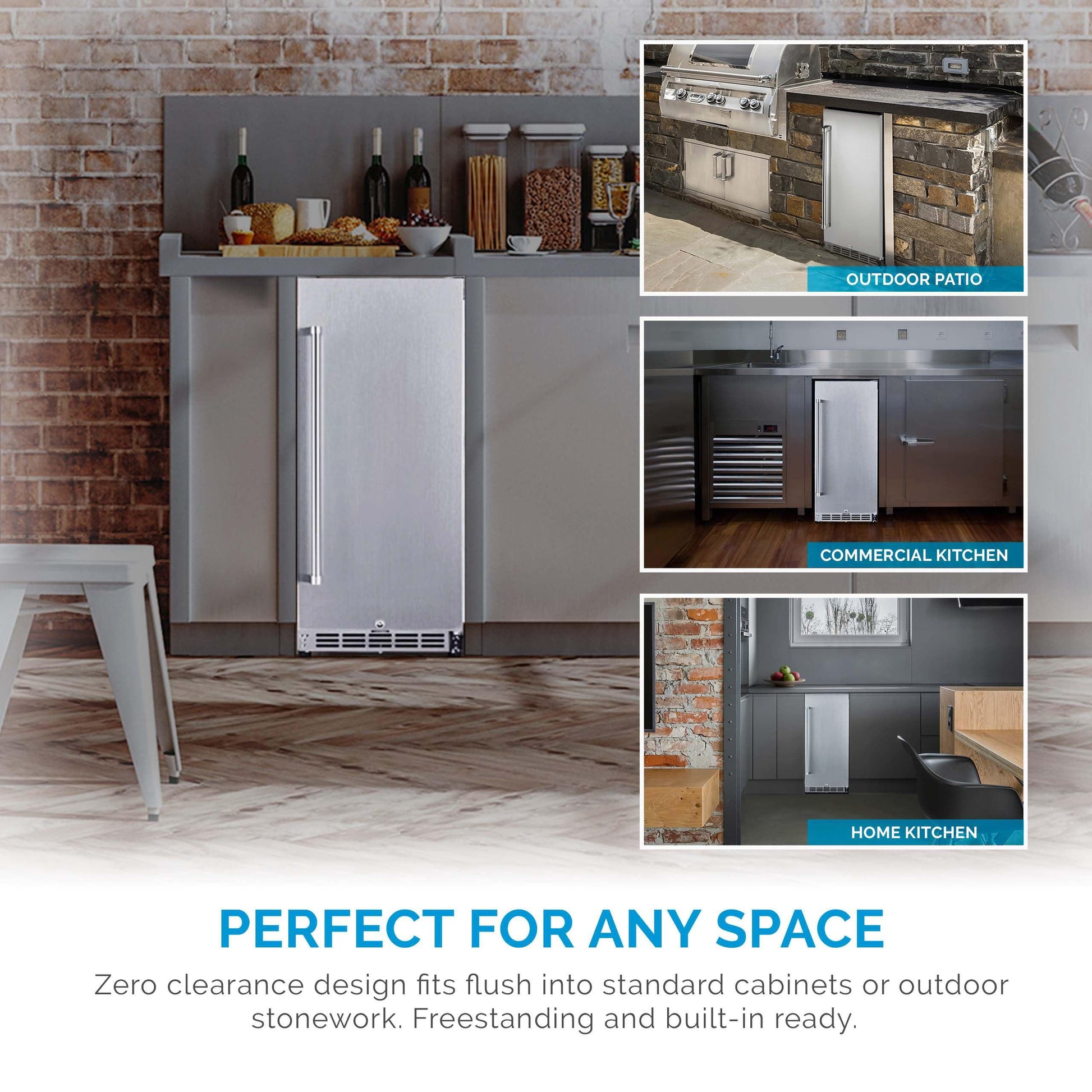 NewAir 15" Commerical Beverage Refrigerator | Weatherproof Stainless Steel Fridge | Built-In or Freestanding Outdoor Patio Fridge For Beer, Wine, Food NCR032SS00 - CookCave