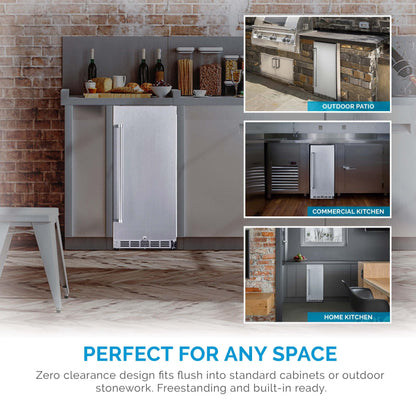 NewAir 15" Commerical Beverage Refrigerator | Weatherproof Stainless Steel Fridge | Built-In or Freestanding Outdoor Patio Fridge For Beer, Wine, Food NCR032SS00 - CookCave