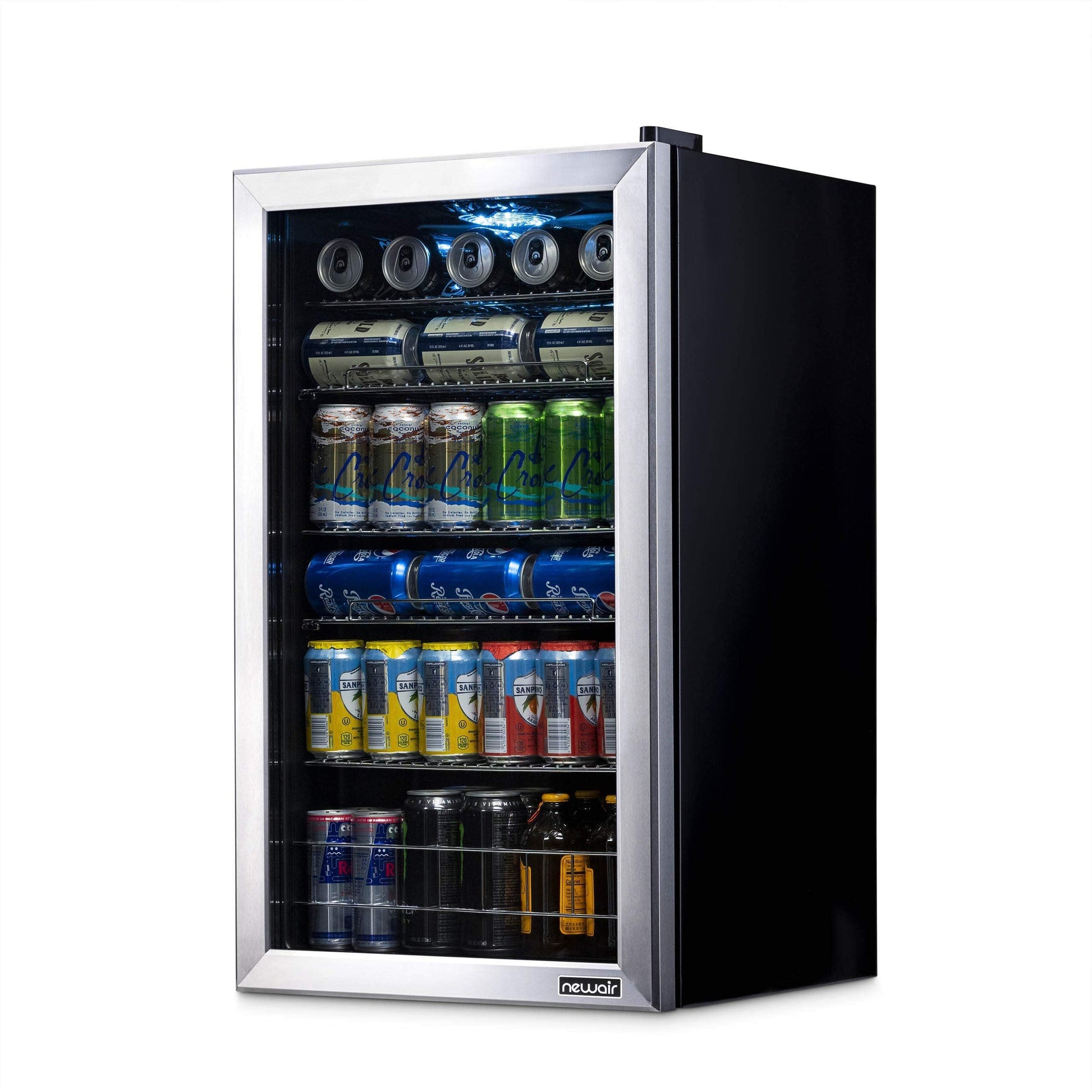 NewAir Beverage Refrigerator Cooler | 126 Cans Free Standing with Right Hinge Glass Door | Mini Fridge Beverage Organizer Perfect For Beer, Wine, Soda, And Cooler Drinks - CookCave