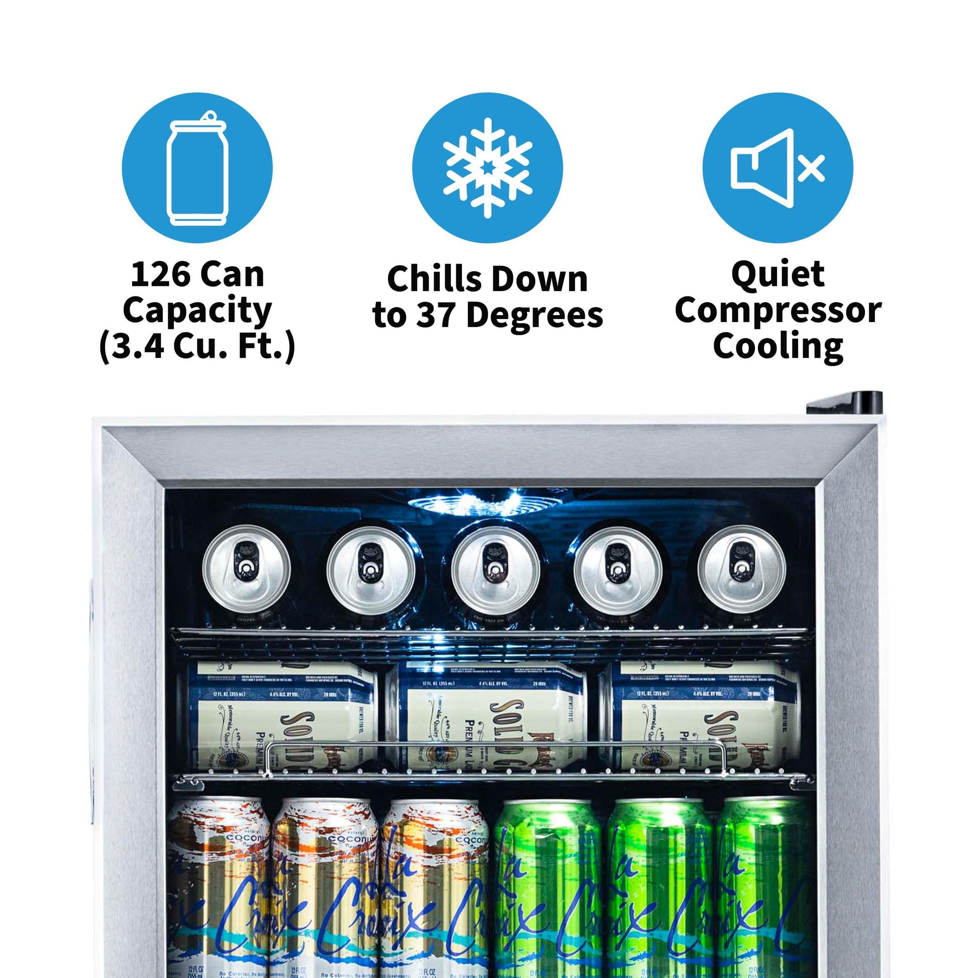 NewAir Beverage Refrigerator Cooler | 126 Cans Free Standing with Right Hinge Glass Door | Mini Fridge Beverage Organizer Perfect For Beer, Wine, Soda, And Cooler Drinks - CookCave