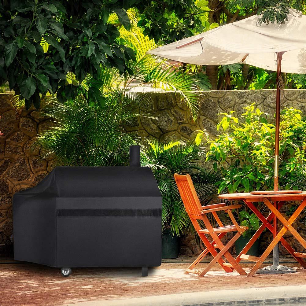 NEXCOVER Offset Smoker Cover - 60 Inch Waterproof Charcoal Grill Cover, Outdoor Heavy Duty BBQ Cover, Rip Resistant Smokestack Barbecue Cover for Brinkmann Char-Broil Weber Nexgrill, Black. - CookCave