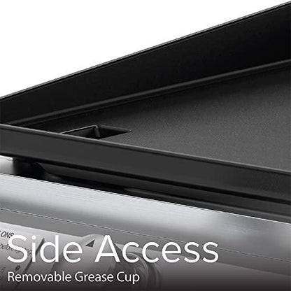 Nexgrill Outdoor Cooking 2 Burner Propane Griddle Grill, 21.65" x 15" 323sq.in Portable Gas Griddle grill, Flat Top for Camping, Patio, Cart with Wheel, Side Shelves with Hooks, Black and Silver - CookCave