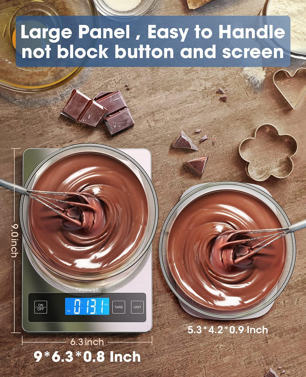 Nicewell Food Scale, 22lb Digital Kitchen Scale Weight Grams and oz for Cooking Baking, 1g/0.1oz Precise Graduation, Stainless Steel and Tempered Glass (Ash Silver) - CookCave