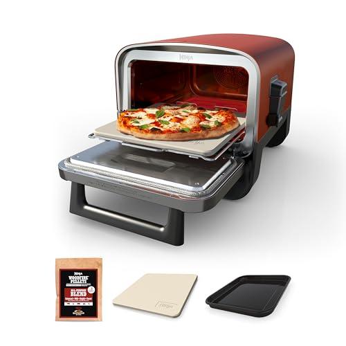 Ninja Woodfire Pizza Oven, 8-in-1 outdoor oven, 5 Pizza Settings, Ninja Woodfire Technology, 700°F high heat, BBQ smoker, wood pellets, pizza stone, electric heat, portable, terracotta red, OO101 - CookCave