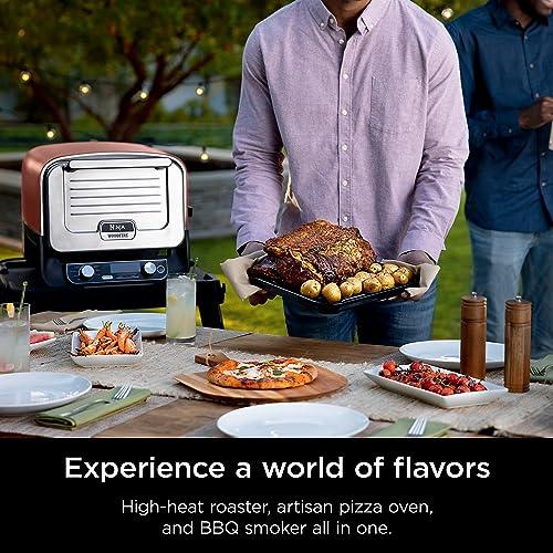 Ninja Woodfire Pizza Oven, 8-in-1 outdoor oven, 5 Pizza Settings, Ninja Woodfire Technology, 700°F high heat, BBQ smoker, wood pellets, pizza stone, electric heat, portable, terracotta red, OO101 - CookCave