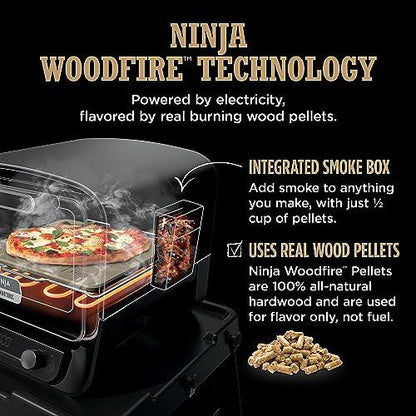 Ninja Woodfire Pizza Oven, 8-in-1 outdoor oven, 5 Pizza Settings, Ninja Woodfire Technology, 700°F high heat, BBQ smoker, wood pellets, pizza stone, electric heat, portable, terracotta red, OO101 - CookCave