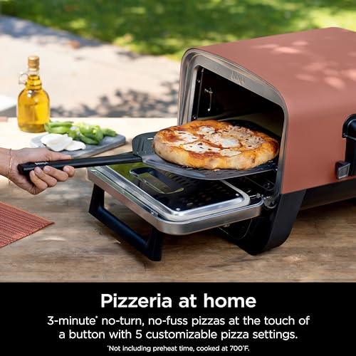 Ninja Woodfire Pizza Oven, 8-in-1 outdoor oven, 5 Pizza Settings, Ninja Woodfire Technology, 700°F high heat, BBQ smoker, wood pellets, pizza stone, electric heat, portable, terracotta red, OO101 - CookCave