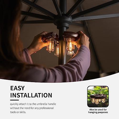 Nora·Gift Patio Umbrella Light with LED Edison Bulbs, Battery Operation Cordless-Outdoor Umbrella Pole Lights with 2 Lighting Modes for Garden，Patio, Backyard, Camping or BBQ - Brown(1 Pack) - CookCave