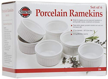 Norpro 3oz/90ml Porcelain Ramekins, Set of 6, One Size, White - CookCave