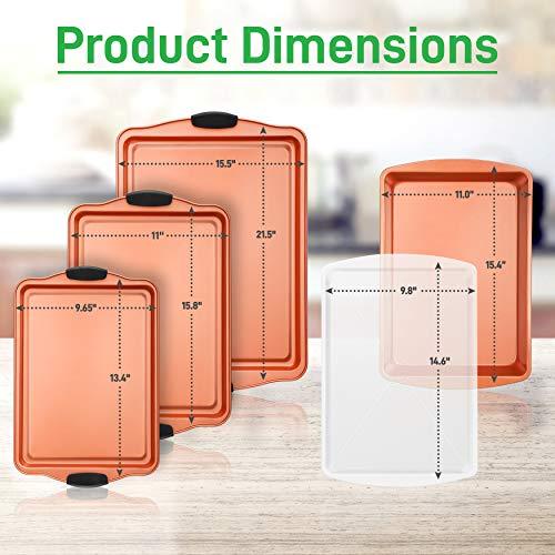 NutriChef 5 Piece Baking Pan Set - PFOA, PFOS, PTFE Free Flexible Nonstick Carbon Steel Bakeware Set - Home Kitchen Bake Pan Cookie Sheet Stackable Baking Tray Set w/Red Silicone Handles NC5PCS - CookCave