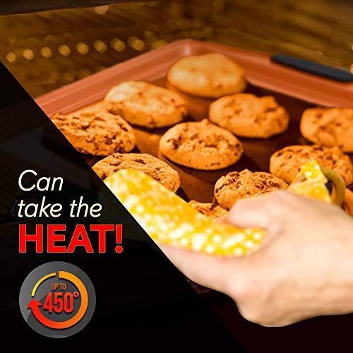 NutriChef 5 Piece Baking Pan Set - PFOA, PFOS, PTFE Free Flexible Nonstick Carbon Steel Bakeware Set - Home Kitchen Bake Pan Cookie Sheet Stackable Baking Tray Set w/Red Silicone Handles NC5PCS - CookCave