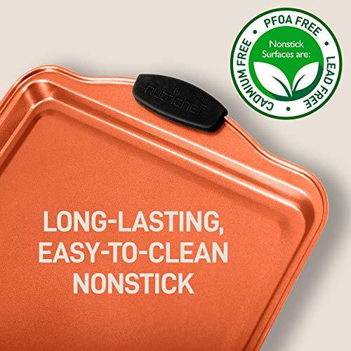 NutriChef 5 Piece Baking Pan Set - PFOA, PFOS, PTFE Free Flexible Nonstick Carbon Steel Bakeware Set - Home Kitchen Bake Pan Cookie Sheet Stackable Baking Tray Set w/Red Silicone Handles NC5PCS - CookCave