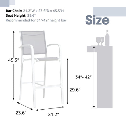 OC Orange-Casual Outdoor Bar Stool Set of 4, All-Weather Aluminum Textile Fabric High Top Patio Dining Chair, Counter Height Metal Barstool High Back Armchair, for Backyard, Porch, Balcony, White - CookCave