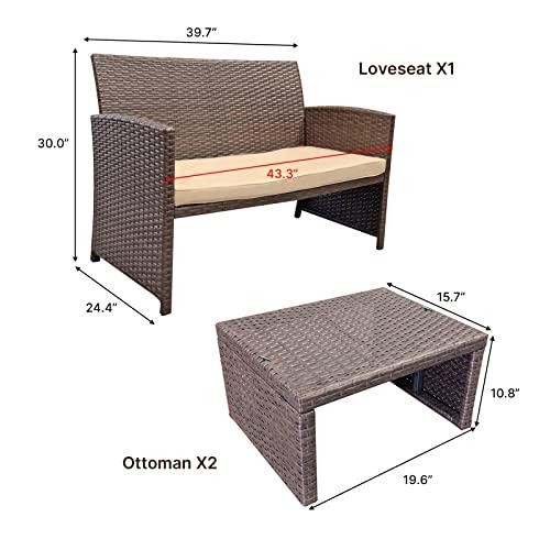 OC Orange-Casual Outdoor Loveseat 3 Piece Patio Furniture Set Outdoor Conversation Set All-Weather Wicker Love Seat with Ottoman/Side Table, Brown Rattan, Beige Cushion - CookCave