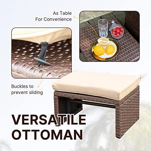 OC Orange-Casual Outdoor Loveseat 3 Piece Patio Furniture Set Outdoor Conversation Set All-Weather Wicker Love Seat with Ottoman/Side Table, Brown Rattan, Beige Cushion - CookCave