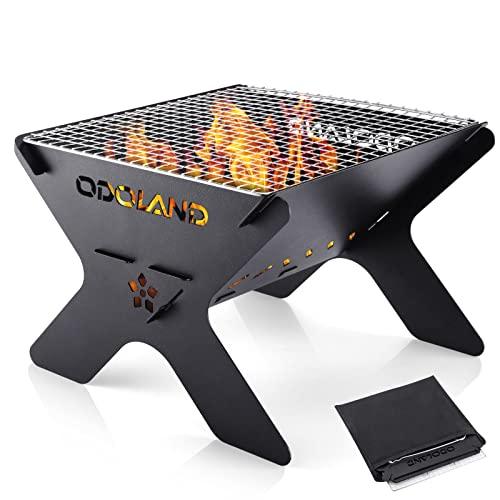 Odoland Camping Campfire Grill, Portable Folding Charcoal Grills, Backpacking BBQ Grill, Heavy Duty Firepit Grill with Carry Bag for Outdoor Cooking, Bonfire, Patio, Backyard - CookCave